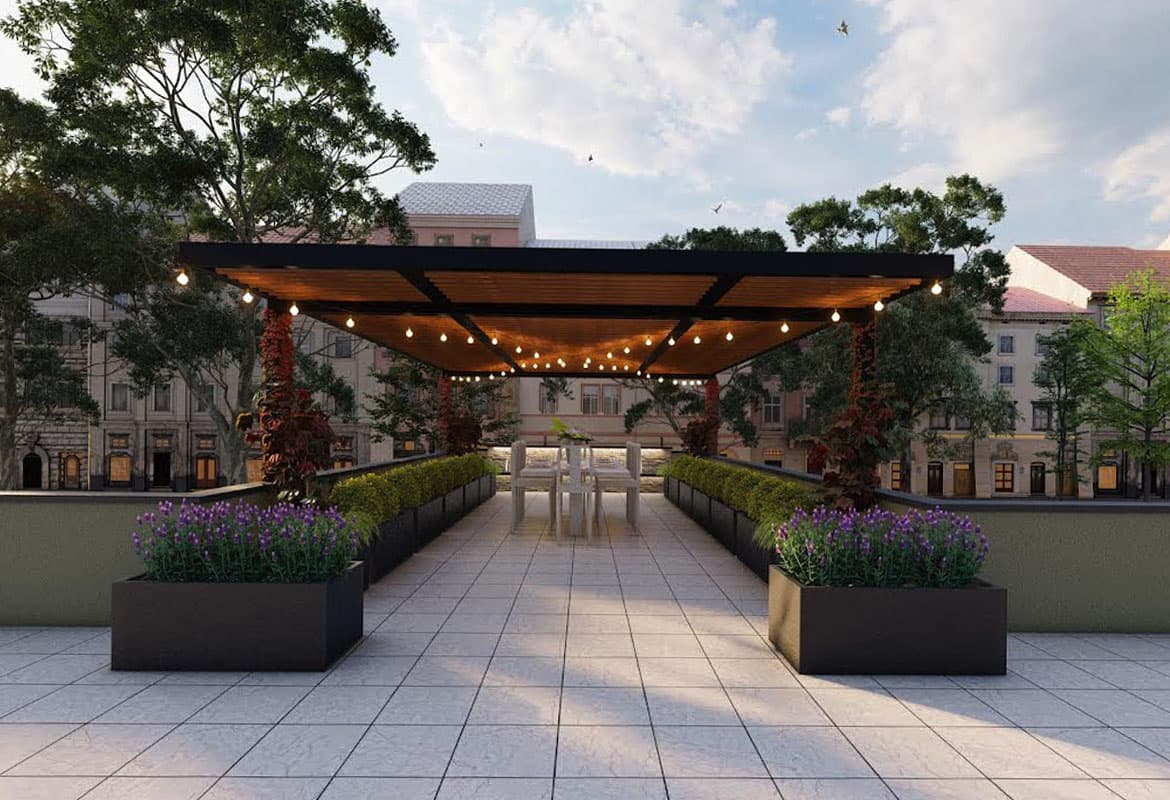 3D rendering of a full property landscape plan