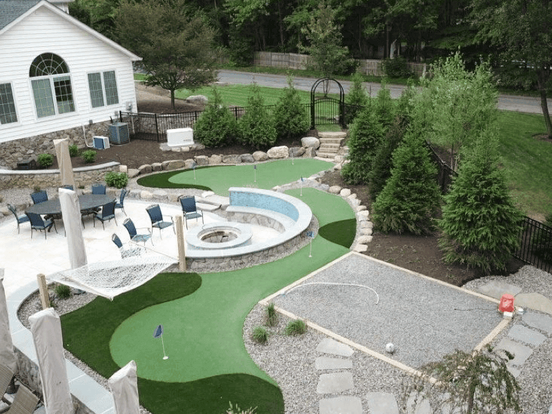 Artificial turf installed on a residential lawn