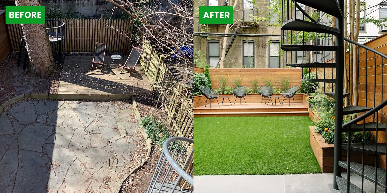 Terrace landscaping before and after comparison