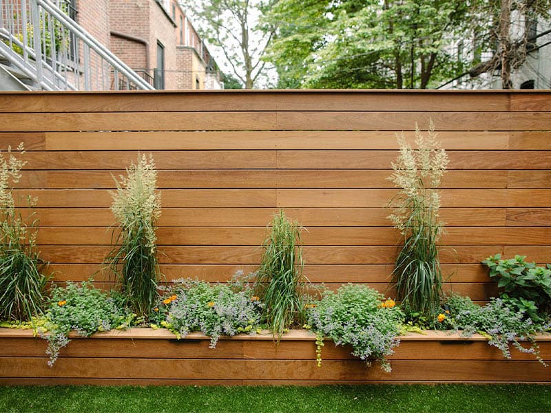 Finished terrace remodel with container plantings