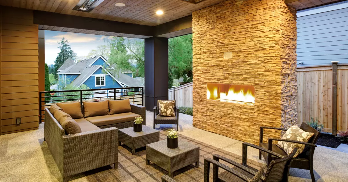 Different outdoor fireplace styles in stone and brick